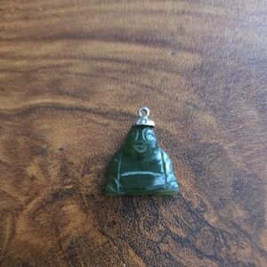 Vtg Green Jade Carved Buddha Pendant